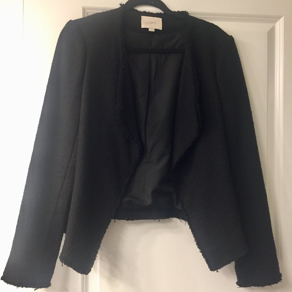 LOFT black drape front textured blazer, size 8